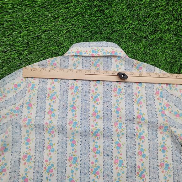 Vintage 70s Dagger Collar Floral Blouse Womens Medium Cottagecore Disco - Picture 9 of 10